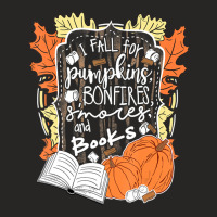 I Fall For Pumpkins Bonfires S'mores Books Halloween Reader Ladies Fitted T-shirt | Artistshot