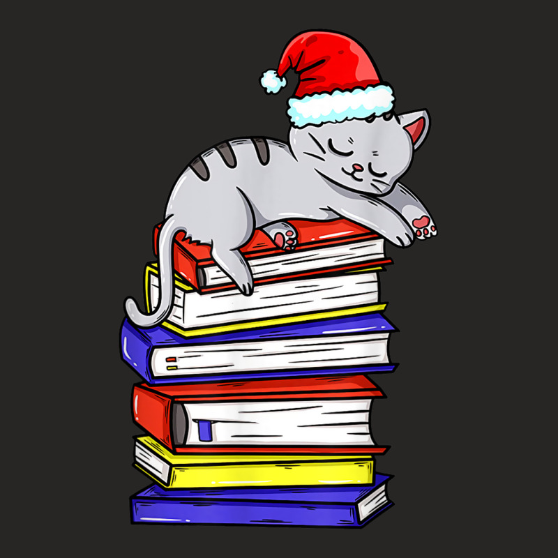 Cat Reading Book Cat Christmas Book Santa Hat Ladies Fitted T-Shirt by Posh | Artistshot