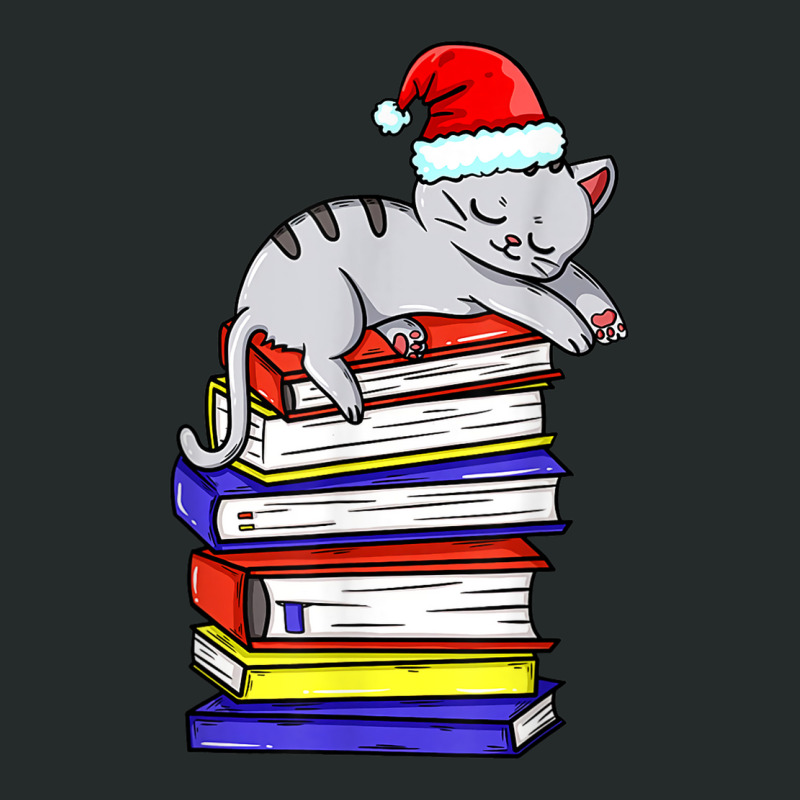 Cat Reading Book Cat Christmas Book Santa Hat Women's Triblend Scoop T-shirt by Posh | Artistshot