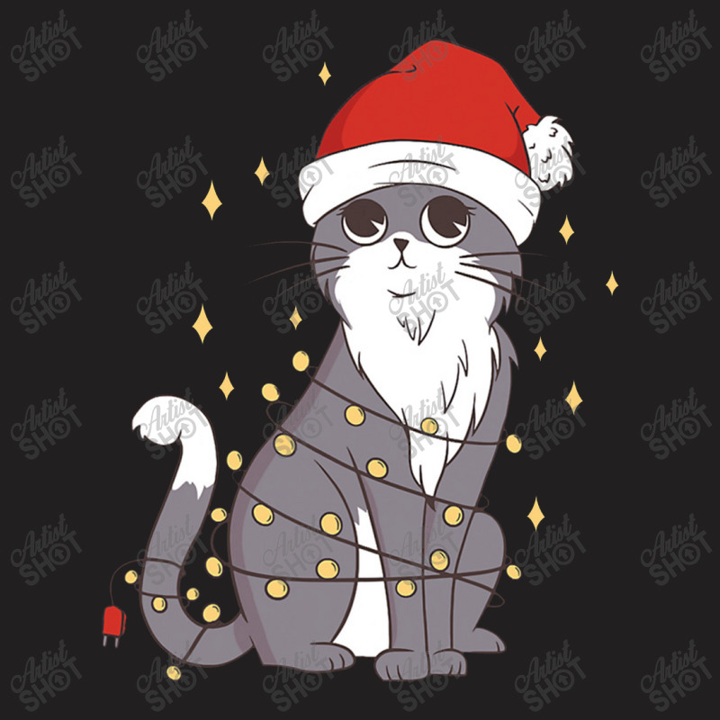 Cat Christmas Hat Christmas Lights Cute Cat Christmas T-shirt | Artistshot