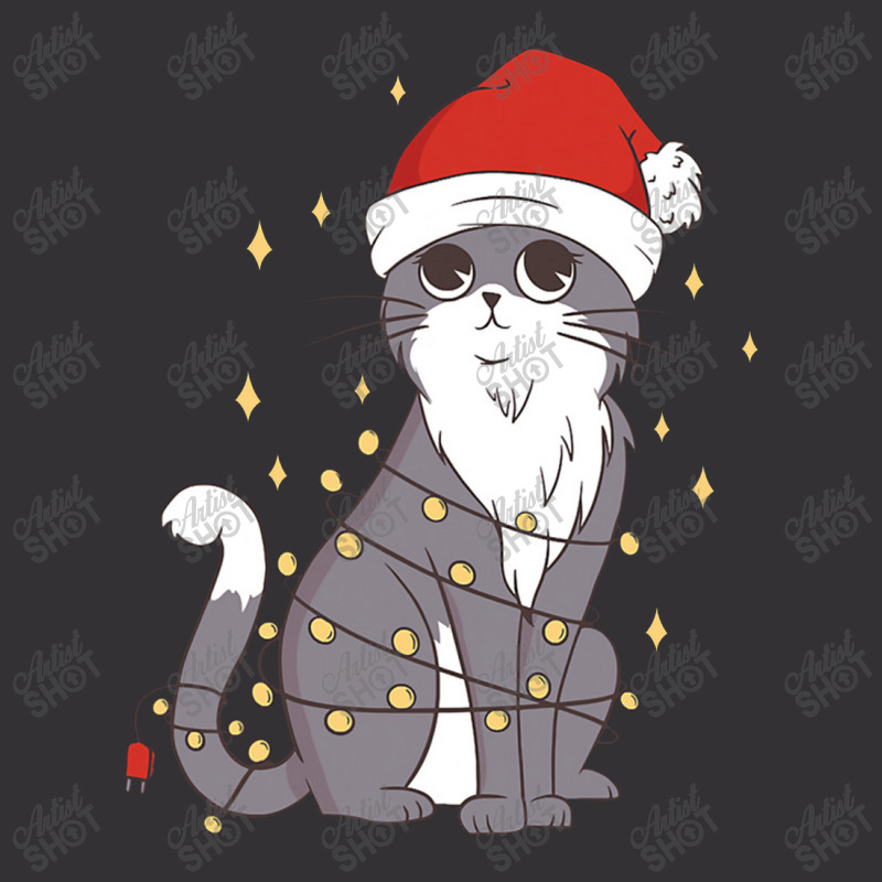 Cat Christmas Hat Christmas Lights Cute Cat Christmas Vintage Hoodie | Artistshot