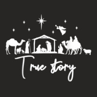 True Story Nativity Christmas Baby Jesus Manger Catholic Ladies Fitted T-shirt | Artistshot