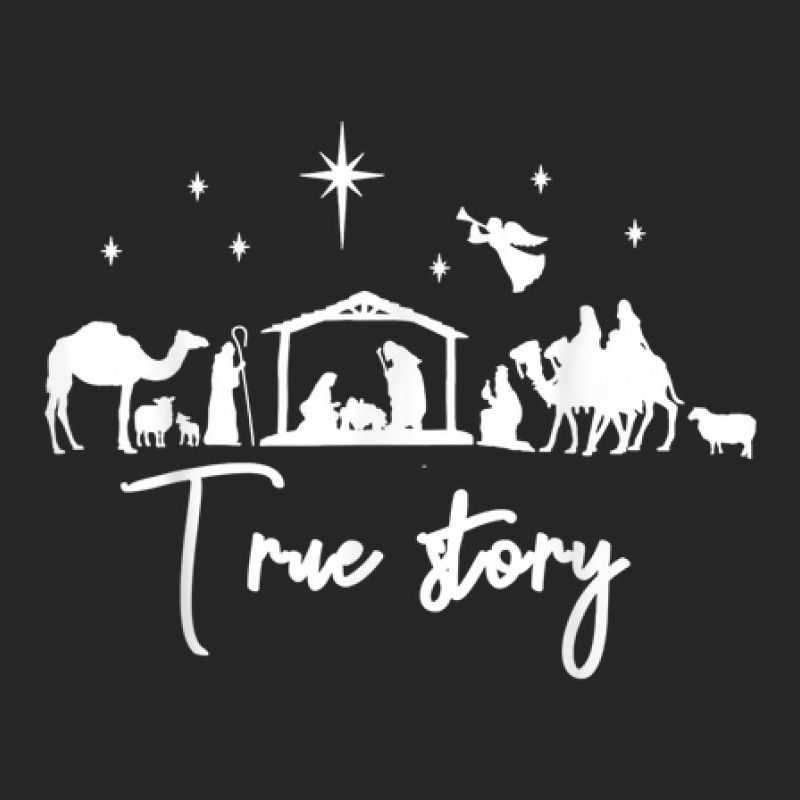 True Story Nativity Christmas Baby Jesus Manger Catholic Ladies Fitted T-Shirt by Fashzilla | Artistshot