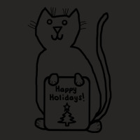 Cute Christmas Cat Says Happy Holidays Line Drawing Ladies Fitted T-shirt | Artistshot