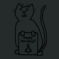 Cute Christmas Cat Says Happy Holidays Line Drawing Women's Triblend Scoop T-shirt | Artistshot