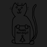 Cute Christmas Cat Says Happy Holidays Line Drawing Ladies Polo Shirt | Artistshot