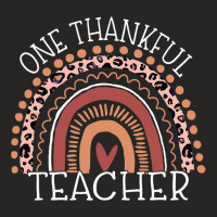 Leopard Rainbow One Thankful Teacher Thanksgiving Christmas Ladies Fitted T-shirt | Artistshot