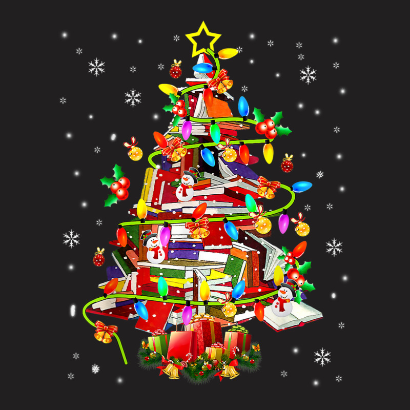 Christmas Library Tree Lights Librarian Xmas Book Lover T-Shirt by Color | Artistshot