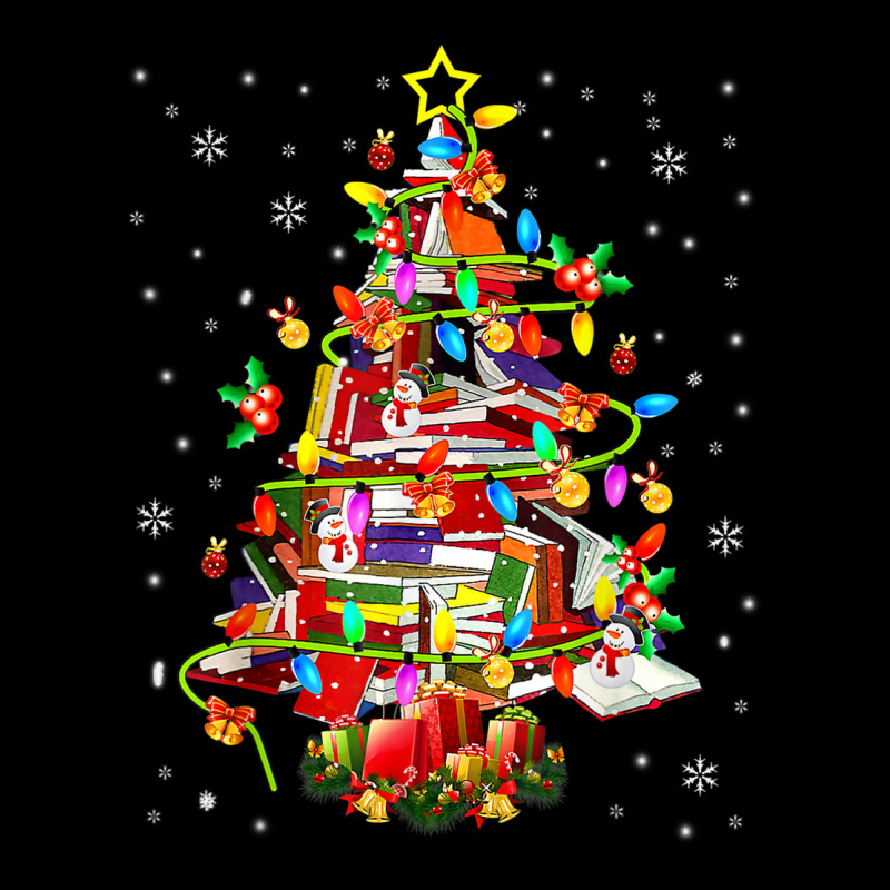 Christmas Library Tree Lights Librarian Xmas Book Lover Pocket T-Shirt by Color | Artistshot