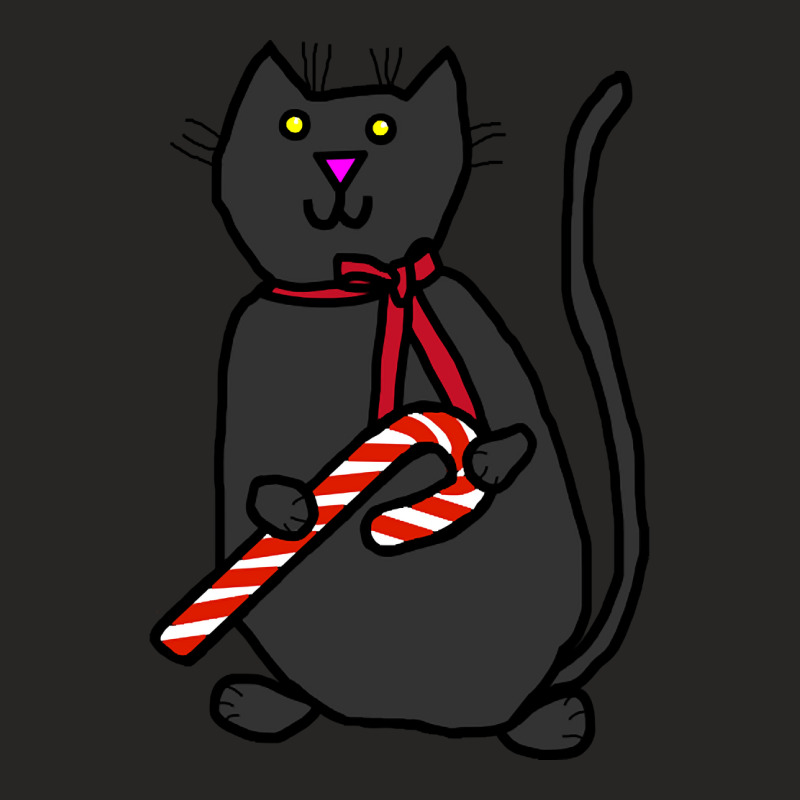 Christmas Kitty Cat With Ribbon And Candy Cane Ladies Fitted T-Shirt by Oreilly Ulrich | Artistshot