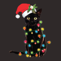 Black Santa Cat Tangled Up In Lights Christmas Santa Illustration Racerback Tank | Artistshot