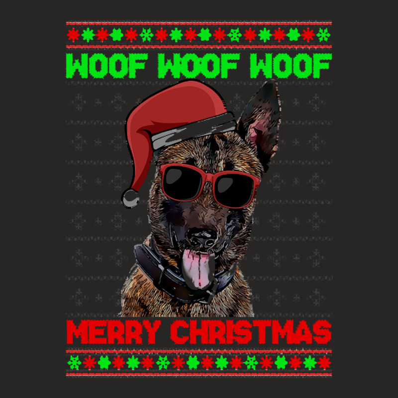 Belgian Malinoi Christmas Dog Belgian Malinoi Dog Funny Woof Merry Chr Ladies Fitted T-Shirt by netheriteshepherd | Artistshot