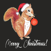 Christmas Squirrel Saying Merry Christmas Ladies Fitted T-shirt | Artistshot