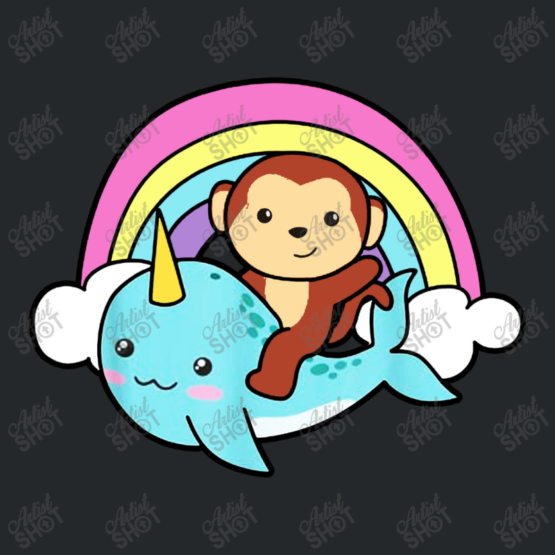 Narwhal Cute Whale With Monkey Ocean Unicorn Crewneck Sweatshirt | Artistshot