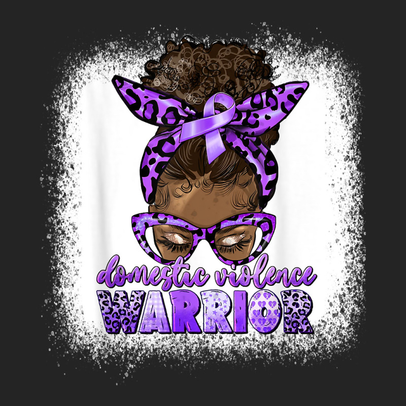 Black Woman Domestic Violence Warrior Afro Messy Bun Purple T Shirt 3/4 Sleeve Shirt | Artistshot