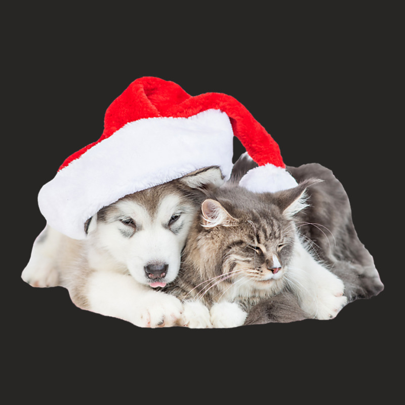 Cute Siberian Husky Puppy Santa Hat Image Christmas Cat Dog Premium T Ladies Fitted T-Shirt by cm-arts | Artistshot