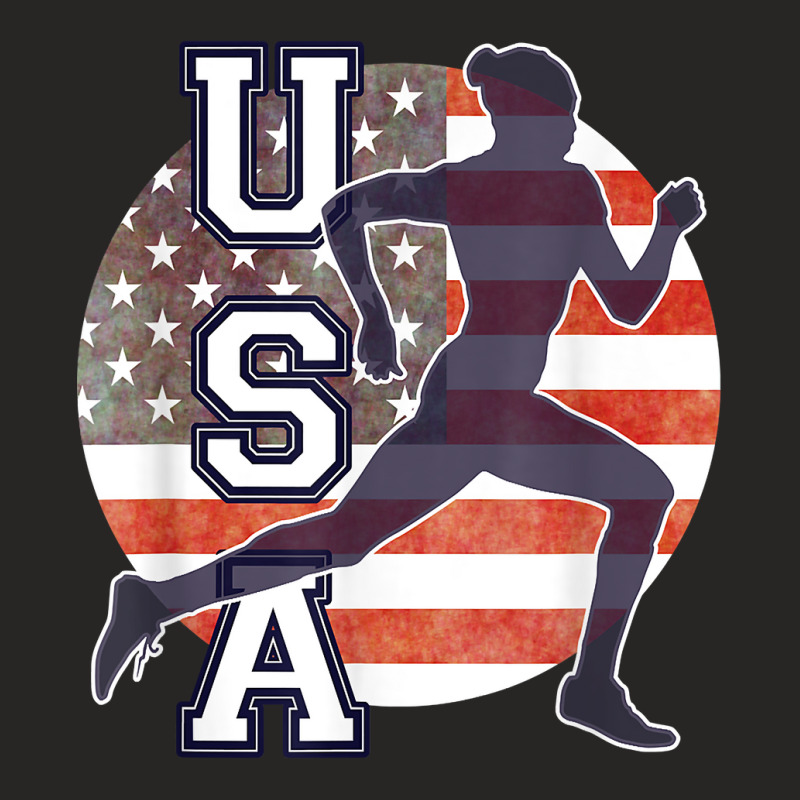 Usa Women Running Track & Field Team American Flag Runner T Shirt Ladies Fitted T-Shirt by cm-arts | Artistshot