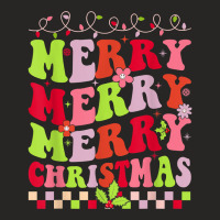 Groovy Merry Christmas Xmas Lights Family Matching Pajama T Shirt Ladies Fitted T-shirt | Artistshot