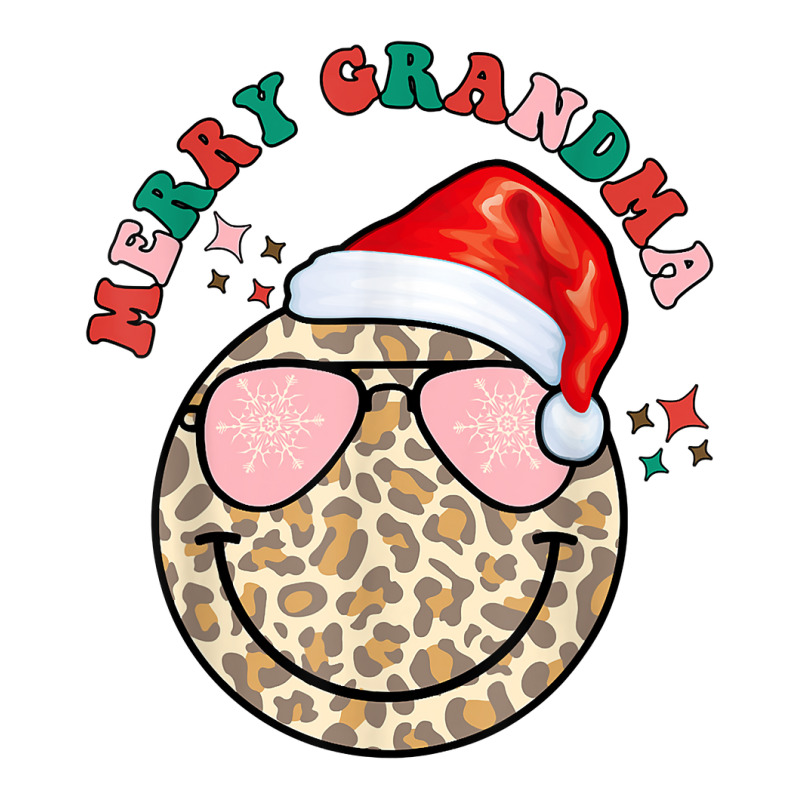 Merry Grandma Leopard Happy Face Christmas Grandma Outfit T Shirt Long Sleeve Shirts | Artistshot