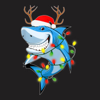 Merry Sharkmas Shark With Santa Hat Christmas Lights Xmas T Shirt T-shirt | Artistshot