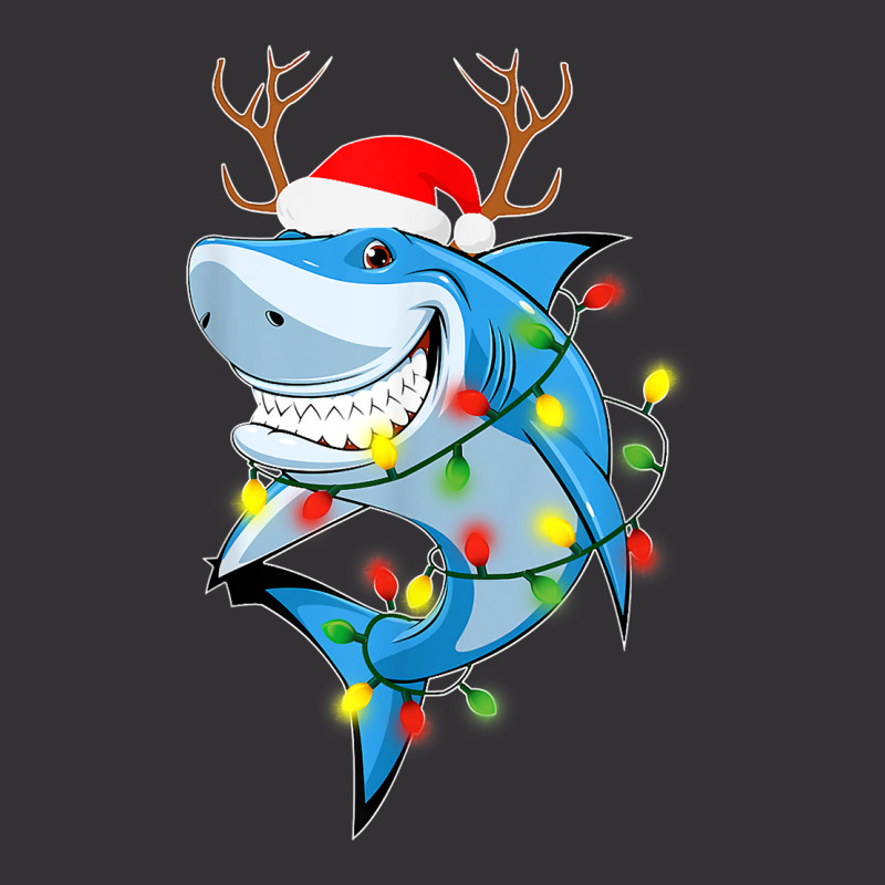 Merry Sharkmas Shark With Santa Hat Christmas Lights Xmas T Shirt Vintage Hoodie | Artistshot