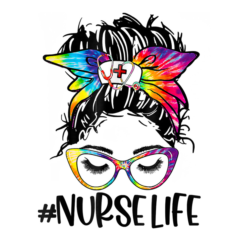 Nurse Life Messy Bun Tie Dye Glasses Bandana Vintage T Shirt Zipper Hoodie | Artistshot