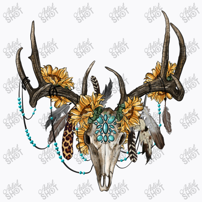 Boho Deer Skull Sunflowers And Gemstone T-shirt | Artistshot