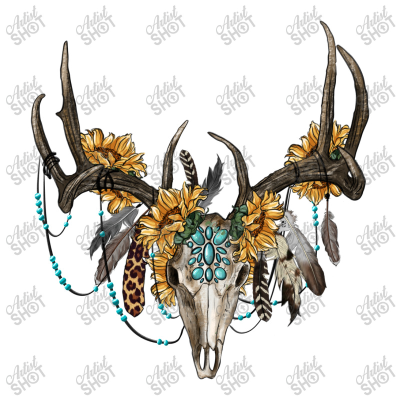 Boho Deer Skull Sunflowers And Gemstone V-neck Tee | Artistshot