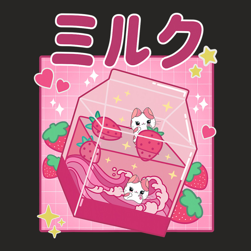 Funny Retro 90s Strawberry Milkshake Carton Kawaii Anime Cat Ladies Fitted T-Shirt by cm-arts | Artistshot