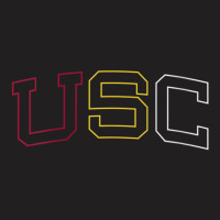 Usc Womens Tricolor Curved Block Cardinal Gold White V-neck T-shirt | Artistshot