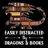 Easily Distracted By Dragon And Books Funny V-neck Tee | Artistshot