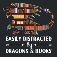 Easily Distracted By Dragon And Books Funny Crewneck Sweatshirt | Artistshot