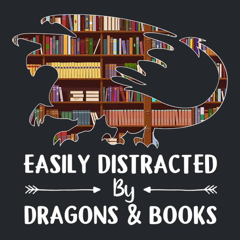 Easily Distracted By Dragon And Books Funny Crewneck Sweatshirt | Artistshot