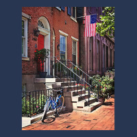 Philadelphia Pa - Bicycle In Front Of Philadelphia Brownstone Ladies Denim Jacket | Artistshot