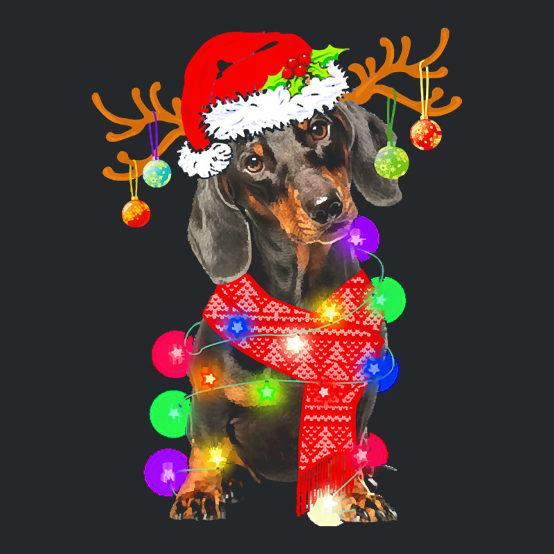 Dachshund Christmas Dachshund Dog Santa Hat Christmas Lights Happy Hol Crewneck Sweatshirt | Artistshot