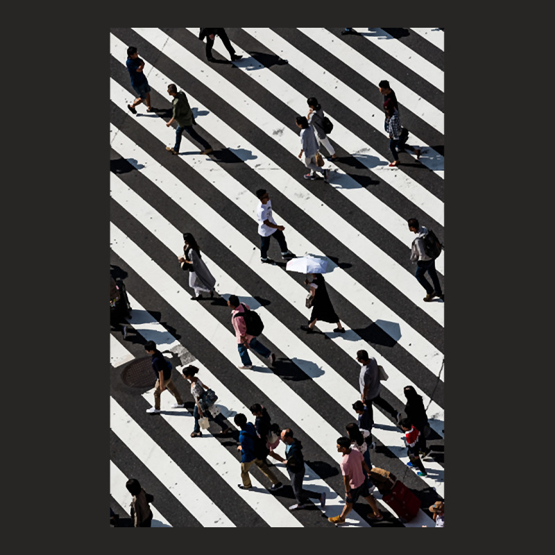 Aerial Photograph Of People Walking Across Black And White Zebra Cross Ladies Fitted T-Shirt by yumgaugeteuda | Artistshot