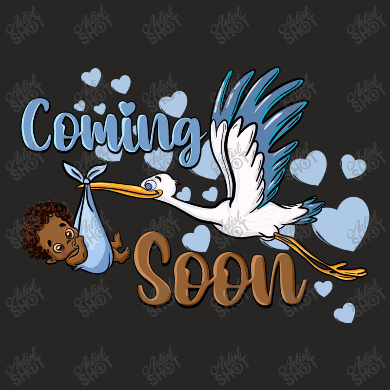 Coming Soon Stork With Black Baby Boy Ladies Fitted T-Shirt by BarkalooDesign | Artistshot