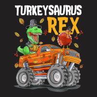 Thanksgiving Autumn Kid Boy Men Turkey Dinosaur Riding Truck T-shirt | Artistshot