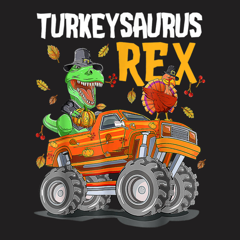 Thanksgiving Autumn Kid Boy Men Turkey Dinosaur Riding Truck T-shirt | Artistshot