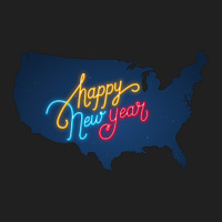 Usa Map, Colorful Text For Happy New Year, Neon Lights, United States Ladies Polo Shirt | Artistshot