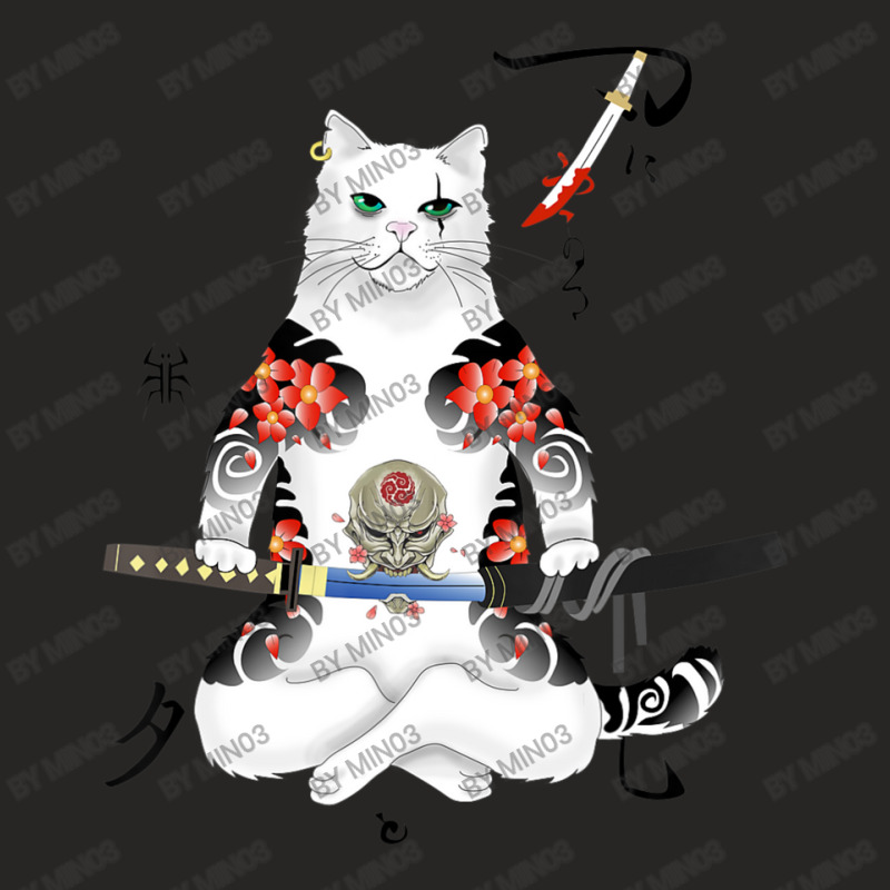 Japanese Samurai Cat Katana Ninja Yakuza Tattoo Ladies Fitted T-Shirt by Min03 | Artistshot