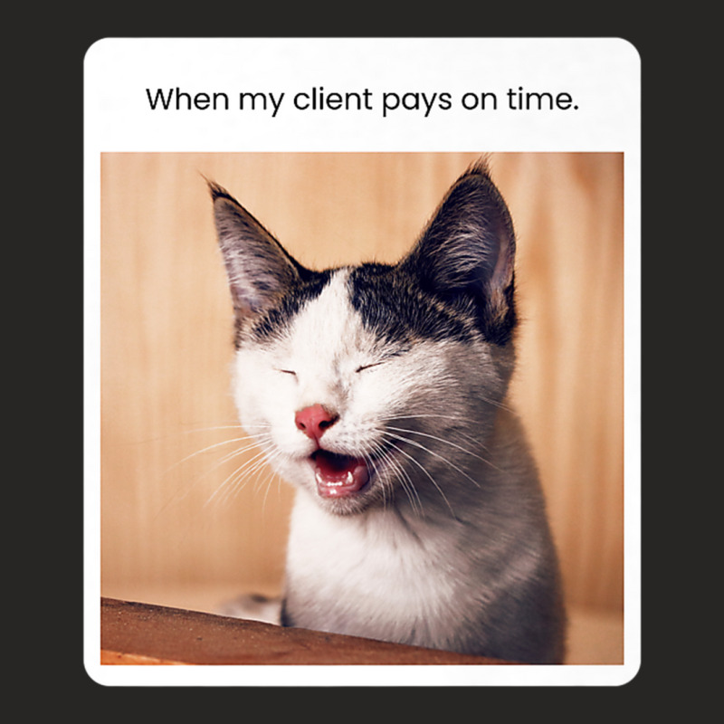 Funny Cat Meme When My Client Pays On Time Freelancers Premium T Shirt Ladies Fitted T-Shirt by cm-arts | Artistshot