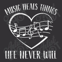 Music Heals Things Life Never Will Heart Musical Notes Vintage Hoodie | Artistshot