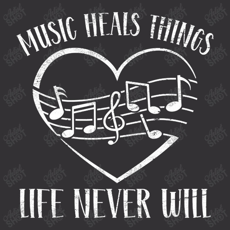 Music Heals Things Life Never Will Heart Musical Notes Vintage Hoodie by macklinsampson | Artistshot