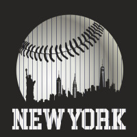 New York Ny Skyline Baseball Stripes For Gameday Retro Style Ladies Fitted T-shirt | Artistshot