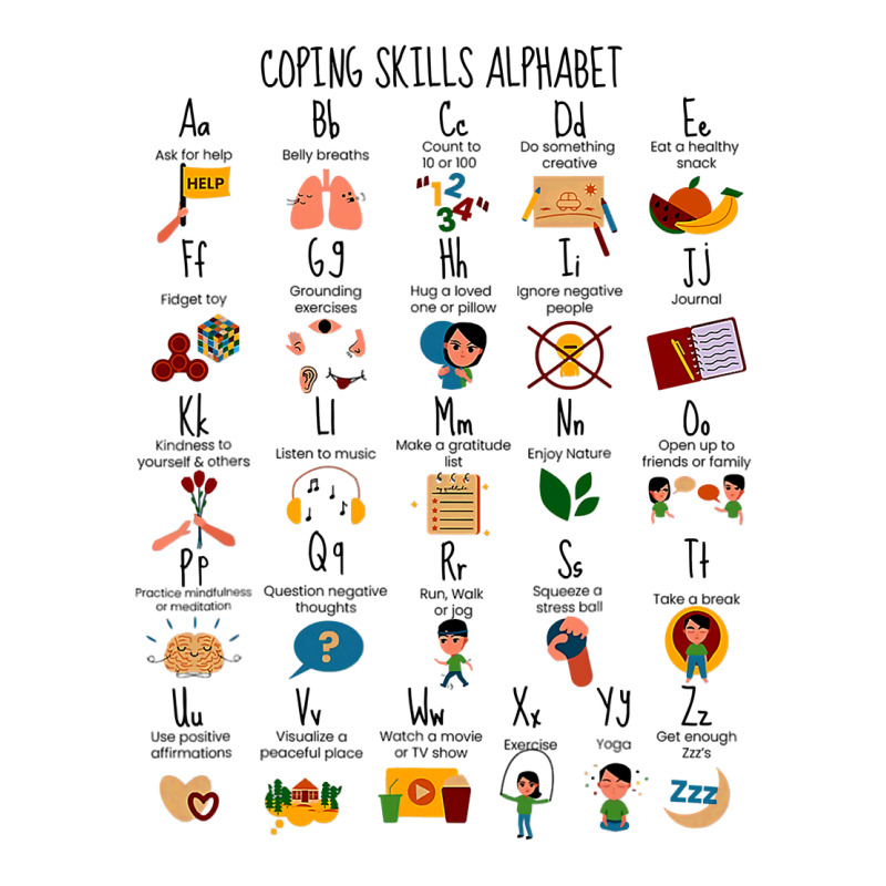 Coping Skills Alphabet Mental Health Awareness Counselor Sticker | Artistshot