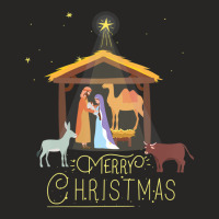 Merry Christmas Nativity Scene North Star Baby Jesus Ladies Fitted T-shirt | Artistshot