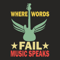 Where Words Fail Music Speaks Funny Vintage Guitar Musician Guitarist  Ladies Fitted T-shirt | Artistshot