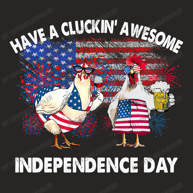 Chicken Cock Funny Cluckin Chicken Drinkin For Farmer On July 4th 52 H Ladies Fitted T-Shirt by offensejuggler | Artistshot