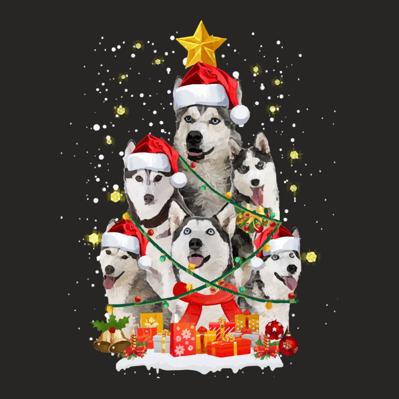 Siberian Husky Christmas Tree Funny Siberian Husky Christmas Tree Gift Ladies Fitted T-Shirt by hawkunicorn | Artistshot